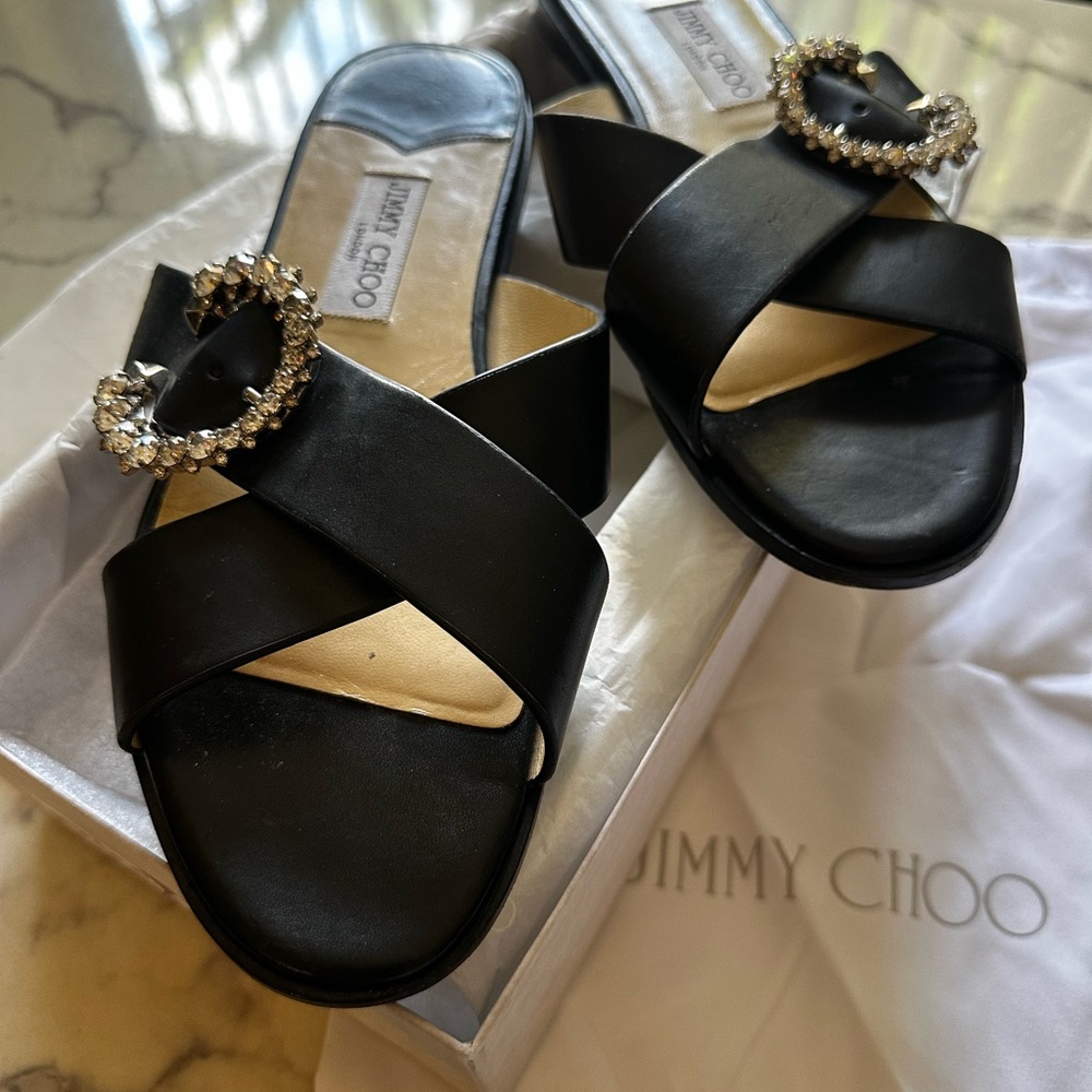 Jimmy Choo Black Sandals with Crystal Accents